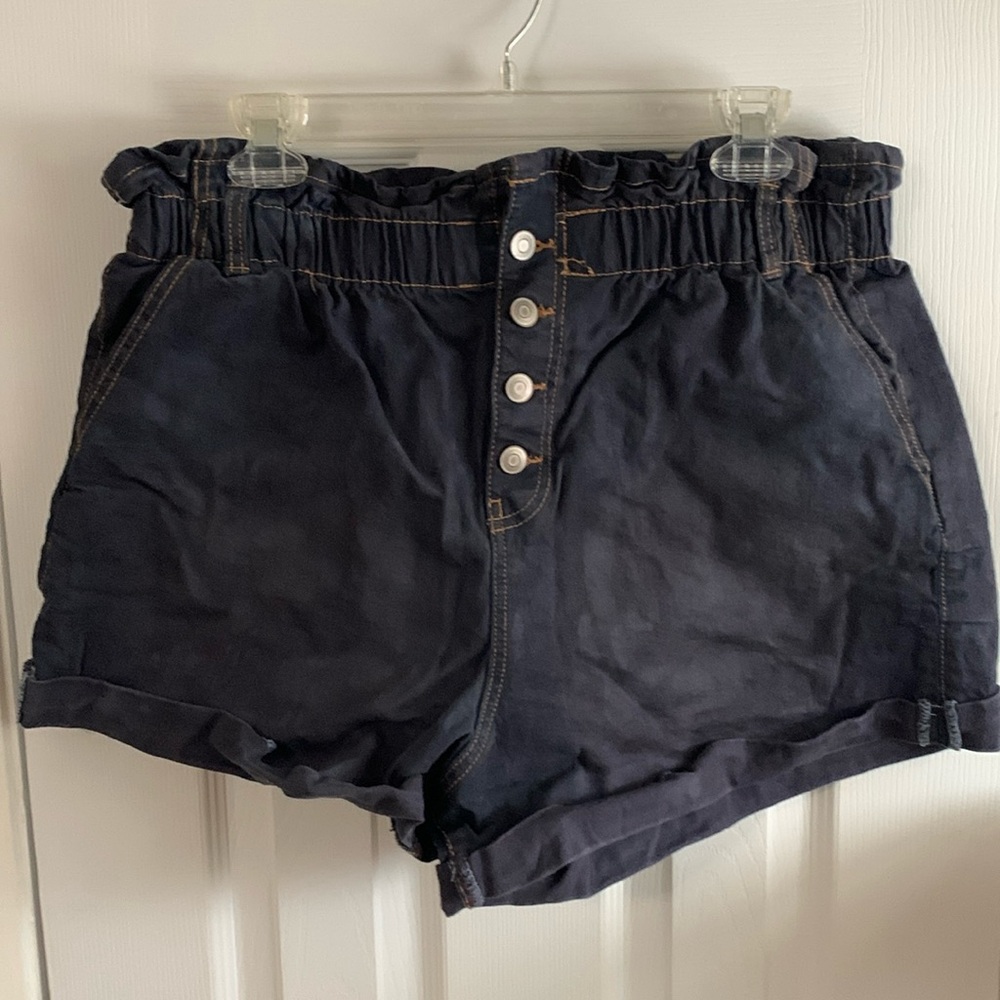 Dark Grey paper bag waist button fly shorts